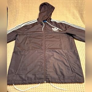 Adidas Originals Size XL Men's Hooded Windbreaker Jacket Black